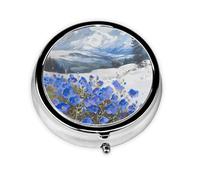 WZYWHJ Small Blue Flowers Under The Snow Mountain Printed Circular Medicine Box Storage, Portable Travel with compartments, mini Pill Dispenser
