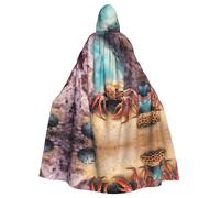 WZYWHJ Small crab under the rocks Printed aldult Cosplay Poncho Hooded Cloak for men and women Halloween Party
