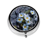 WZYWHJ Small Flowers in The Cracks of Rocks Printed Circular Medicine Box Storage, Portable Travel with compartments, mini Pill Dispenser