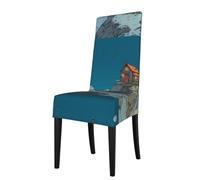 WZYWHJ Small House on The Mountain Printed Detachable Chair Cover Quick Installation and Easy Maintenance Suitable for Square Chair Backs