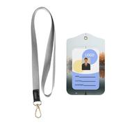 WZYWHJ Small Pavilion on The Lake Printed Work Badge Protective Sheath, Leather Identification Card Cover with Detachable Hanging Rope Set