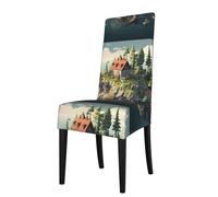 WZYWHJ Small Town on The Island Printed Detachable Chair Cover Quick Installation and Easy Maintenance Suitable for Square Chair Backs