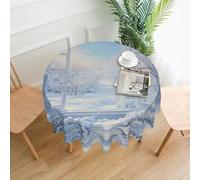 WZYWHJ Snow outside the window Printed Round long tablecloth anti overflow and wrinkle resistant dining table cloth 60 inches