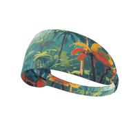 WZYWHJ Soft and Absorbent Headband for Red Basketball Workout - Ideal Hair Accessory for Yoga, Running, and More! Retro Palm Jungle Pattern