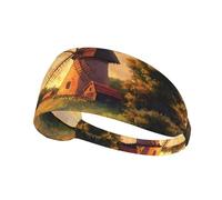 WZYWHJ Soft and Absorbent Headband for Red Basketball Workout - Ideal Hair Accessory for Yoga, Running, and More! The windmill on the grassland Printed