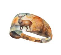 WZYWHJ Soft and Absorbent Headband for Red Basketball Workout - Ideal Hair Accessory for Yoga, Running, and More! Deer by the river Printed
