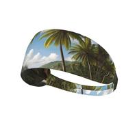 WZYWHJ Soft and Absorbent Headband for Red Basketball Workout - Ideal Hair Accessory for Yoga, Running, and More! Coconut Trees by The sea Pattern