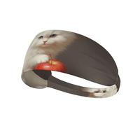 WZYWHJ Soft and Absorbent Headband for Red Basketball Workout - Ideal Hair Accessory for Yoga, Running, and More! Little white cat eating fruit Printed