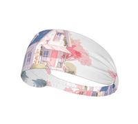 WZYWHJ Soft and Absorbent Headband for Red Basketball Workout - Ideal Hair Accessory for Yoga, Running, and More! Pink cherry blossom house Printed
