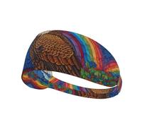 WZYWHJ Soft and Absorbent Headband for Red Basketball Workout - Ideal Hair Accessory for Yoga, Running, and More! Eagle on The Rainbow Printing