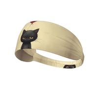 WZYWHJ Soft and Absorbent Headband for Red Basketball Workout - Ideal Hair Accessory for Yoga, Running, and More! Little Black cat Holding a Balloon Printing