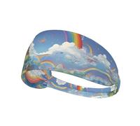 WZYWHJ Soft and Absorbent Headband for Red Basketball Workout - Ideal Hair Accessory for Yoga, Running, and More! Village under the rainbow Printed