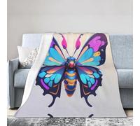 WZYWHJ Soft Blanket 80"x60" Anti Wrinkle Hypoallergenic Compact Foldable Lightweight Durable Cyber Butterfly Prints
