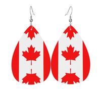 WZYWHJ Solid Color Canadian Flag Pattern Water droplet pendant earrings, leather earrings, Women's Fashion Items