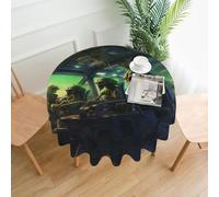 WZYWHJ Spaceship Alien Printed Round long tablecloth anti overflow and wrinkle resistant dining table cloth 60 inches