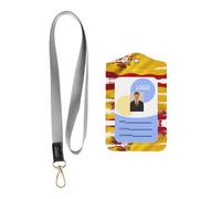 Wzywhj Spain Flag Printing Work Badge Protective Sheath, Leather Identification Card Cover with Detachable Hanging Rope Set