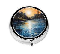 WZYWHJ Sparkling River Printed Circular medicine box storage, portable travel with compartments, mini pill dispenser