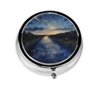 WZYWHJ Sparkling Star River Printed Circular medicine box storage, portable travel with compartments, mini pill dispenser