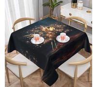 WZYWHJ Square decorative tablecloth 54"x54" tablecloths coffee table cloths Washable and reusable A small tree full of strings of lights Printing