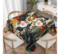 WZYWHJ Square decorative tablecloth 54"x54" tablecloths coffee table cloths Washable and reusable fish leap dragon gate Printing
