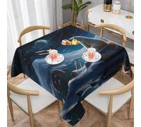 WZYWHJ Square Decorative Tablecloth 54"x54" tablecloths Coffee Table Cloths Washable and Reusable Polar Bear Looking at The Stars Printed