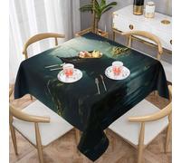 WZYWHJ Square Decorative Tablecloth 54"x54" tablecloths Coffee Table Cloths Washable and Reusable Shipwreck at The Bottom of The Lake Printed