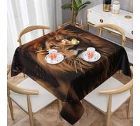 WZYWHJ Square decorative tablecloth 54"x54" tablecloths coffee table cloths Washable and reusable The Lion's Gaze Printing