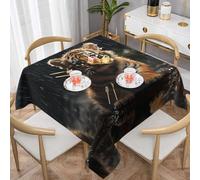 WZYWHJ Square decorative tablecloth 54"x54" tablecloths coffee table cloths Washable and reusable Tiger cub in the rain Printed