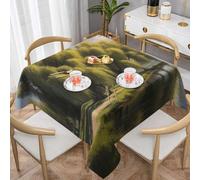 WZYWHJ Square decorative tablecloth 54"x54" tablecloths coffee table cloths Washable and reusable Willow trees by the lake Printed