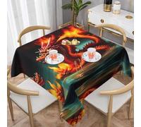 WZYWHJ Square decorative tablecloth 60"x60" tablecloths coffee table cloths Washable and reusable Dragon King in Fire Printing