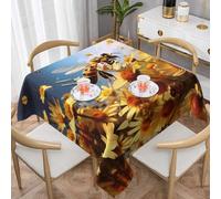 WZYWHJ Square decorative tablecloth 60"x60" tablecloths coffee table cloths Washable and reusable flying bees daisy honey Printing