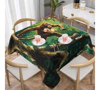 WZYWHJ Square Decorative Tablecloth 60"x60" tablecloths Coffee Table Cloths Washable and Reusable Macaques on The Tree Picture