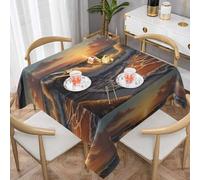 WZYWHJ Square decorative tablecloth 60"x60" tablecloths coffee table cloths Washable and reusable Sunrise at the seaside Picture