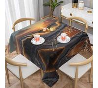 WZYWHJ Square Decorative Tablecloth 60"x60" tablecloths Coffee Table Cloths Washable and Reusable Sunrise at The Seaside Picture