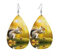 WZYWHJ Squirrel eating walnut Picture Ladies' leather earrings, simple water droplet pendant, fashionable holiday gift