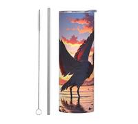 WZYWHJ Stainless Steel Mug 20oz for Coffee, Office, Car, Sports, and Home Use Straw Two-Piece Set Birds Flying by The sea Prints