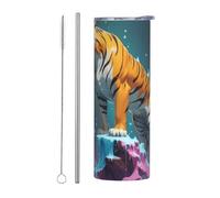 WZYWHJ Stainless Steel Mug 20oz for Coffee, Office, Car, Sports, and Home Use Straw Two-Piece Set Dali's Melting Tiger Prints