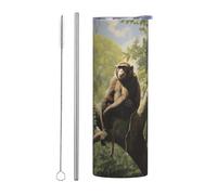 WZYWHJ Stainless Steel Mug 20oz for Coffee, Office, Car, Sports, and Home Use Straw Two-Piece Set Monkey Sitting on a Tree Printing