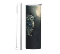 WZYWHJ Stainless Steel Mug 20oz for Coffee, Office, Car, Sports, and Home Use Straw Two-Piece Set Owl in The Moonlight Picture