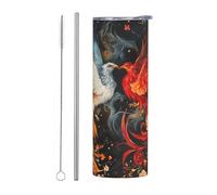 WZYWHJ Stainless Steel Mug 20oz for Coffee, Office, Car, Sports, and Home Use Straw Two-Piece Set Phoenix and Rose Picture