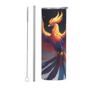 WZYWHJ Stainless Steel Mug 20oz for Coffee, Office, Car, Sports, and Home Use Straw Two-Piece Set Reborn Phoenix Pattern