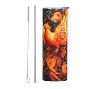 WZYWHJ Stainless Steel Mug 20oz for Coffee, Office, Car, Sports, and Home Use Straw Two-Piece Set Red Phoenix Picture