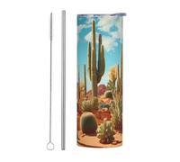 WZYWHJ Stainless Steel Mug 20oz - Quality Eco-Friendly Cup with Sealable Lid and Insulation Effect Straw Two-piece Set The territory of the cactus Printed