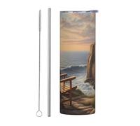 WZYWHJ Stainless Steel Mug 20oz - Quality Eco-Friendly Cup with Sealable Lid and Insulation Effect Straw Two-piece Set Looking out to sea Printed