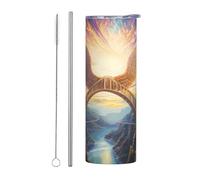 WZYWHJ Stainless Steel Mug 20oz - Quality Eco-Friendly Cup with Sealable Lid and Insulation Effect Straw Two-piece Set Wings on the Rainbow Bridge Printed