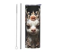 WZYWHJ Stainless Steel Mug 20oz - Quality Eco-Friendly Cup with Sealable Lid and Insulation Effect Straw Two-piece Set Big-eyed white deer Printed