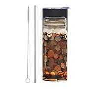 WZYWHJ Stainless Steel Mug 20oz - Quality Eco-Friendly Cup with Sealable Lid and Insulation Effect Straw Two-piece Set A can filled with gold coins Printing