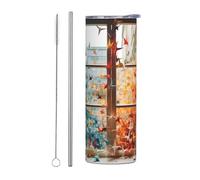 WZYWHJ Stainless Steel Mug 20oz - Quality Eco-Friendly Cup with Sealable Lid and Insulation Effect Straw Two-piece Set Thousand paper cranes on the window Printed