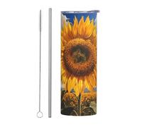 WZYWHJ Stainless Steel Mug 20oz - Quality Eco-Friendly Cup with Sealable Lid and Insulation Effect Straw Two-piece Set Sunflowers in the rising sun Printed