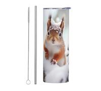 WZYWHJ Stainless Steel Mug 20oz - Quality Eco-Friendly Cup with Sealable Lid and Insulation Effect Straw Two-piece Set Little squirrel on the snow tree Printed